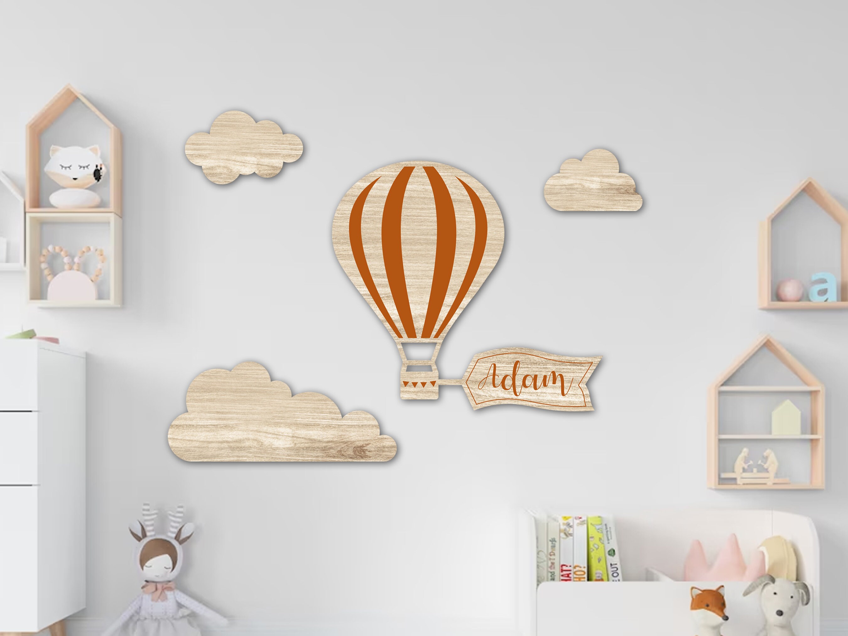 Hot Air Balloon and Clouds Personalized Name - SVG Laser Cut File Baby ...
