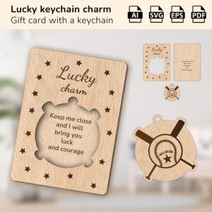 Porte-clés chanceux baseball | cadeau pour un anniversaire, une maman, un papa, un ami | Forge luminescente découpée au laser | IA, EPS, PDF, SVG