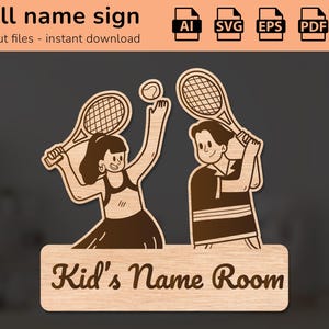 Naambord tennissport | interieurdecoratie | lasergesneden ontwerp | voor kinderen | Ai, EPS, PDF, DXF