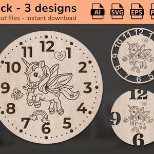 Enseigne murale horloge Licorne | décoration d'intérieur | design découpé au laser | télécharger | IA, EPS, PDF, DXF