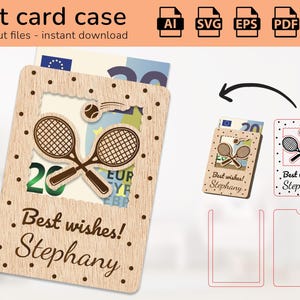 Porte-cartes cadeau personnalisé avec étui pour jeu de sport de tennis | signe de nom | conception prête à l'emploi au laser | IA, EPS, PDF, DXF, Svg