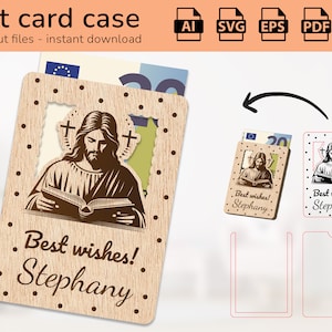 Argent de carte-cadeau de caisse d'anniversaire de première communion de Jésus-Christ | signe de nom | design découpé au laser | IA, EPS, PDF, DXF, Svg