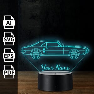 Amerikanisches Muskelauto amerikanisches Muskelauto personalisiertes 3D-Lampe Acryl-LED-Licht | Laserschnittdateien ai, eps, pdf, svg