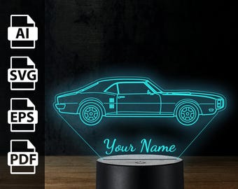 Pontiac Firebird American muscle car personalized 3D lamp acrylic led light | laser cut files ai, eps, pdf, svg