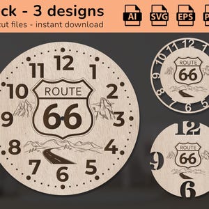 Route 66 highway car clock wall sign | interior decor | laser cut design | download | Ai, EPS, PDF, DXF