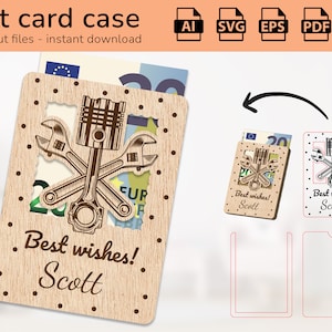 Argent de carte-cadeau de cas de mécanicien de réparation automobile | signe de nom | conception découpée au laser | Ai, EPS, PDF, DXF, Svg
