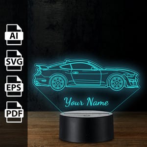 Ford mustang ShelbyGT500 amerikanisches Muskelauto personalisierte 3D-Lampe Acryl-LED-Licht | Laserschnittdateien ai, eps, pdf, svg