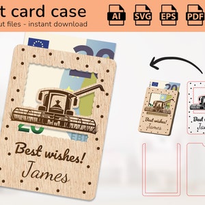 Argent de carte-cadeau de cas de moissonneuse-batteuse de ferme | signe de nom | conception découpée au laser | Ai, EPS, PDF, DXF, Svg
