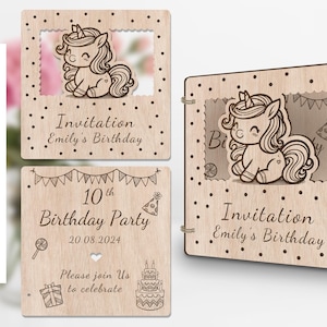 Einhorn Einladungen Lasercut Datei für Geburtstag Verlobung Baby shower Brautparty Graduierung Jahrestag
