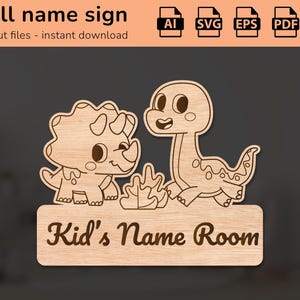 Cute dinosaurs name sign | interior decor | laser cut design | for kids | Ai, EPS, PDF, DXF