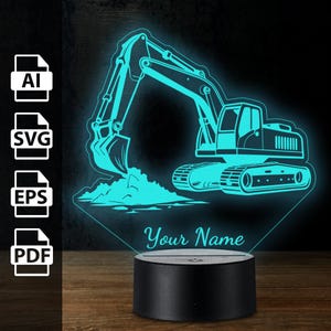 Lampe LED acrylique personnalisée pour construction de pelle | Fichiers découpés au laser ai, eps, pdf, svg