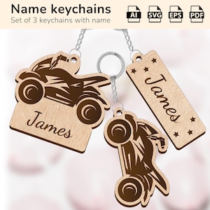 Charm porte-clés tout-terrain pour quad | plaque nominative personnalisée | Forge luminescente découpée au laser | IA, EPS, PDF, SVG