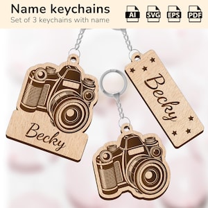 Porte-clés porte-clés à breloque pour appareil photo | plaque nominative personnalisée | Forge luminescente découpée au laser | IA, EPS, PDF, SVG