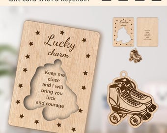 Roller skating lucky keychain charm | gift for birthday, mom, dad, friend | laser cut design glowforge | Ai, EPS, PDF, SVG