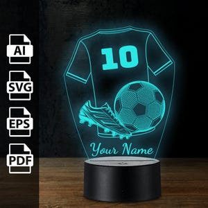 Voetbalt-shirt jersey gepersonaliseerde 3D-lamp acryl led-licht | lasergesneden bestanden ai, eps, pdf, svg