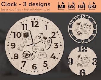 Gaming gamepads clock wall sign | interior decor | laser cut design | download | Ai, EPS, PDF, DXF