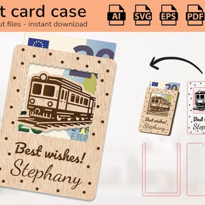 Estuche para tren personalizado, porta tarjetas de regalo, dinero, letrero con nombre, diseño listo para cortar con láser, Ai, EPS, PDF, DXF, Svg