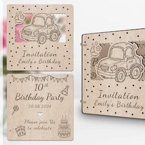 Convite de carro fofo arquivo de corte a laser para aniversário, noivado, chá de bebê, chá de panela, formatura, aniversário