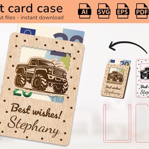 Monstertruck Hülle Geschenkkartenhalter Geld personalisiert | Namensschild | Laser fertig geschnittenes Design | Ai, EPS, PDF, DXF, svg