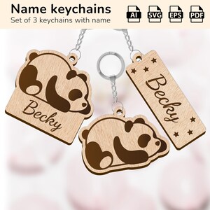 Joli porte-clés panda paresseux à breloques | plaque nominative personnalisée | Forge luminescente découpée au laser | IA, EPS, PDF, SVG
