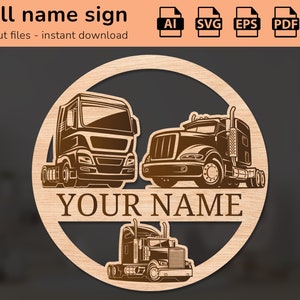 Namensschild für Kinderzimmer, LKW-Straße, Route, Autobahn | Inneneinrichtung | Lasergeschnittenes Design | für Kinder | Ai, EPS, PDF, DXF