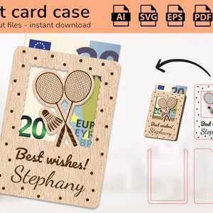 Personalisierter Badminton Sport Fall Geschenk Kartenhalter Geld | Namensschild | Laser fertig geschnittenes Design | Ai, EPS, PDF, DXF, svg