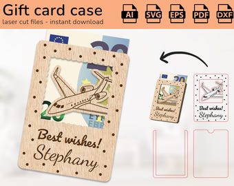 Personalized airplane case gift card holder money | name sign | laser ready-cut design | Ai, EPS, PDF, DXF, Svg