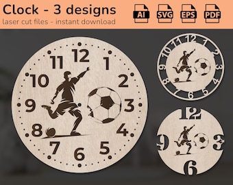 Soccer football clock wall sign | interior decor | laser cut design | download | Ai, EPS, PDF, DXF