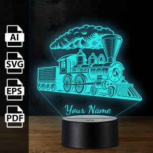 Zug Lokomotive Eisenbahn personalisierte 3D-Lampe Acryl-LED-Licht | Laserschnittdateien ai, eps, pdf, svg
