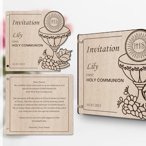 Première invitation de communion SVG | PDF| BPA | IA | Communion | faire-part | Coup de foudre | pour graveur découpé au laser