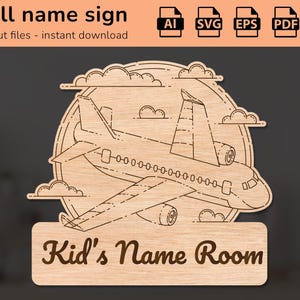 Airplane name sign | interior decor | laser cut design | for kids | Ai, EPS, PDF, DXF