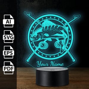Angeln Hobby personalisierte 3D Lampe Acryl LED Licht | Laserschnittdateien ai, eps, pdf, svg