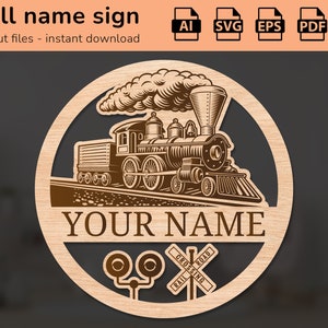 Cartello con il nome della ferrovia | arredamento interno | disegno tagliato al laser | per bambini | Ai, EPS, PDF, DXF