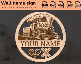 Train railway name sign | interior decor | laser cut design | for kids | Ai, EPS, PDF, DXF