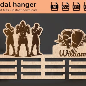 Colgador de medallas para deportes de artes marciales de boxeo, letrero para colgar en la pared con nombre, decoración de interiores, diseño cortado con láser, para niños, Ai, EPS, PDF