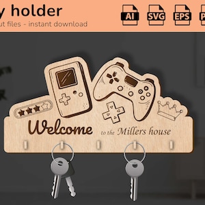 Gaming Schlüsselanhänger Schlüsselhalter | personalisiertes Namensschild | Laser geschnitten Design Glowforge | Ai, EPS, PDF, SVG