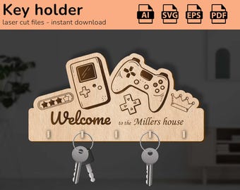 Gaming keychain key holder | personalized name sign | laser cut design glowforge | Ai, EPS, PDF, SVG