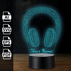 Kopfhörer Musik personalisierte 3D-Lampe Acryl-LED-Licht | Laserschnittdateien ai, eps, pdf, svg