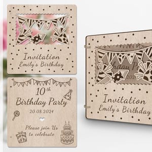 パーティー用の花輪と花火 誕生日、婚約、ベビーシャワー、ブライダルシャワー、卒業記念日の招待状のレーザーカットファイル