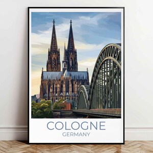 Köln, Deutschland – Poster, gotischer Dom und Stahlbogenbrücke