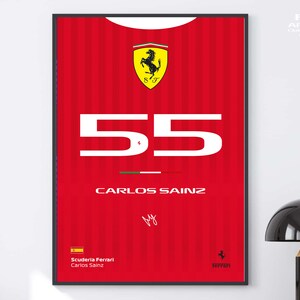 Cartel de Carlos Sainz, Scuderia Ferrari, Cartel de Fórmula 1, Impresión de F1, Cartel de F1, Cartel de carreras de F1, Regalo para él, Deportes de motor, Cartel deportivo