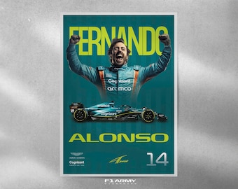 Fernando Alonso Poster 2024, Aston Martin, Formula 1 Poster, F1 Print, F1 Poster, F1 Racing Poster, Gift For Him, Motorsports, Sports Poster