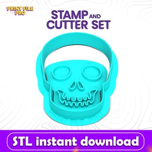 STL File Halloween Skull Cookie Cutter and Fondant Stamp Set - Instant Download for 3D printing, STL Cookie Cutter File