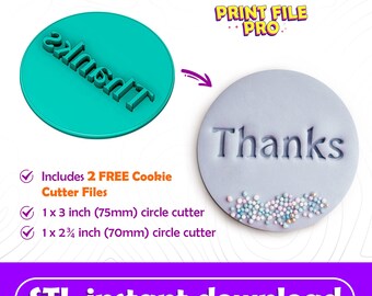 FILE STL digitale per un timbro per biscotti grazie - Download istantaneo su stampa 3D, file STL Cookie Cutter