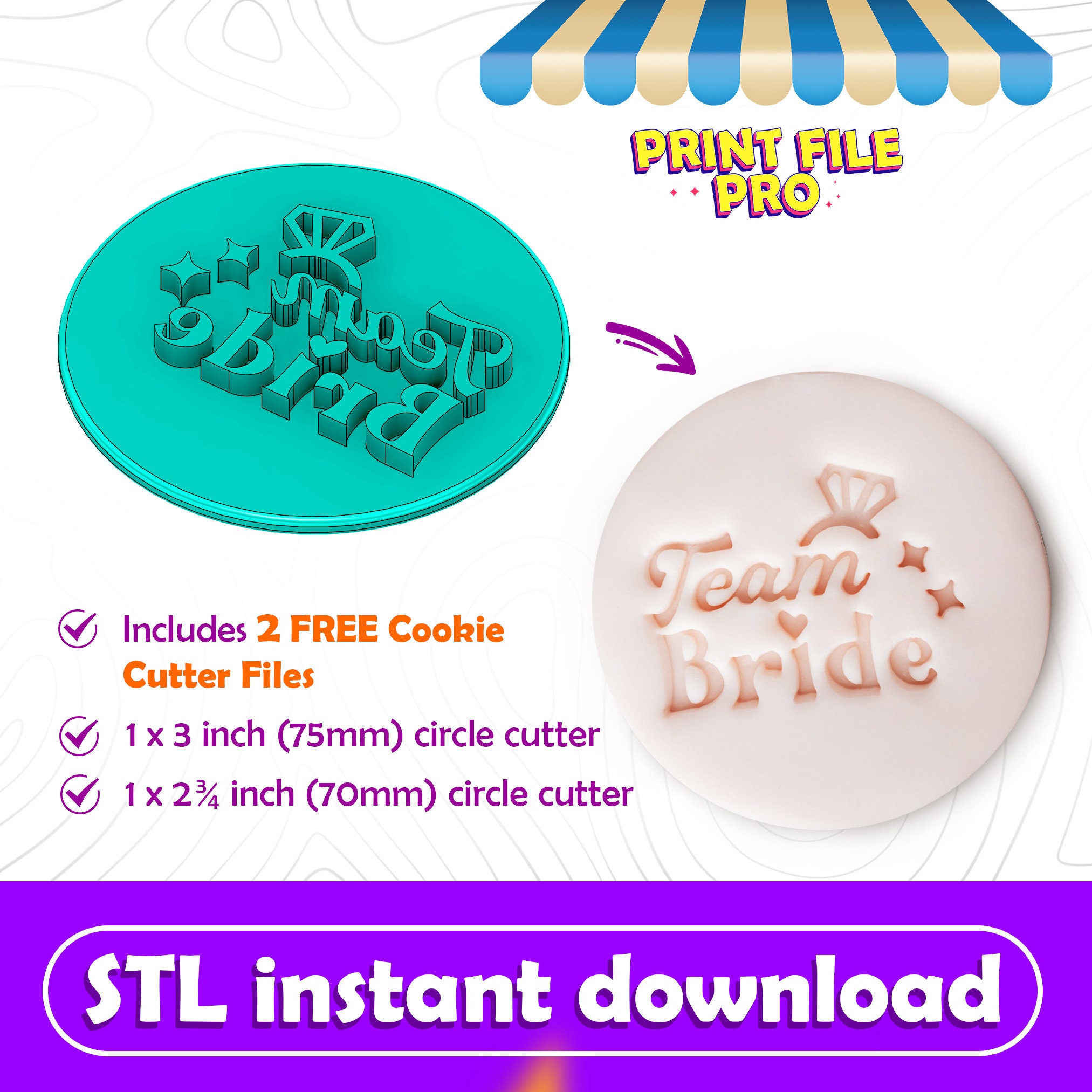 Digital STL FILE for a Team Bride Ring Cookie Stamp - Instant Download ...