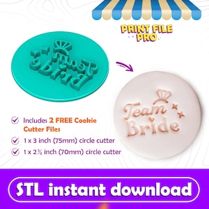 チーム花嫁リング クッキー スタンプのデジタル STL ファイル - 3D プリント用の即時ダウンロード、STL クッキー カッター ファイル