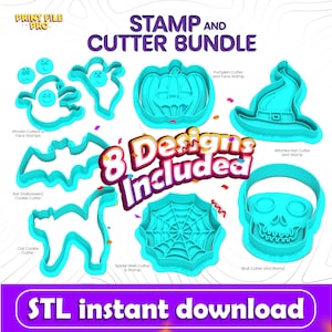 16 piece STL File  Halloween  Cookie Cutter and Cookie Mega Stamp Set - Instant Download for 3D printing, STL Cookie Cutter Files