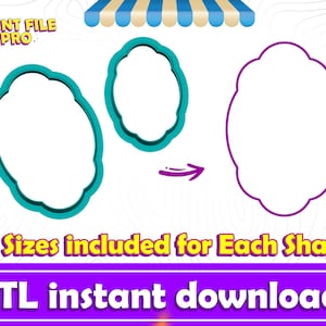 楕円形のプラーク クッキー カッター STL ファイル、3D プリンター用 (10 サイズ)、STL クッキー カッター ファイル、ポリマー クレイに最適