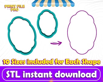 Oval Plaque Cookie Cutter STL File Instant Download for 3D printer (10 sizes), STL Cookie Cutter File, Ideal for Polymer Clay