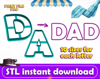 DAD Cookie Cutter STL File Instant Download for 3D printer (10 sizes), STL Cookie Cutter File, Ideal for Polymer Clay
